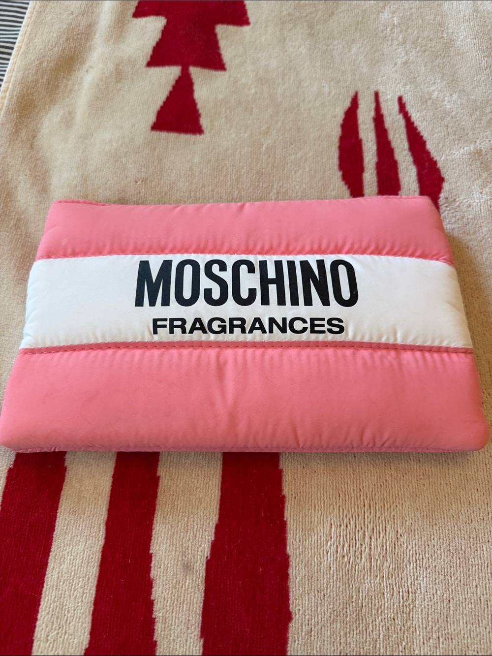 Moschino Pink & White Quilted Puffer Clutch
